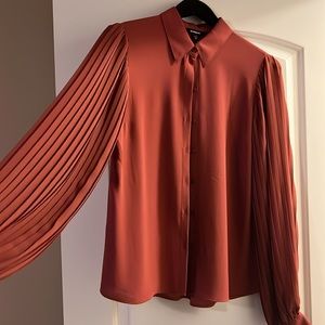 Express Rust Pleated Sleeve Blouse